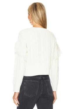 Fringe Sleeve Cable Sweater Antique White -Fashion Women's Clothing Store 1STR WK100 V3
