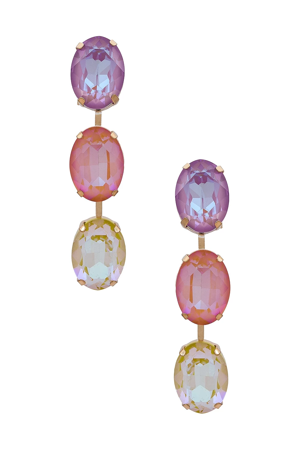 Triple Gem Earrings Lilac, Peach, Yellow & Gold 3 Triple Gem Earrings Lilac, Peach, Yellow & Gold