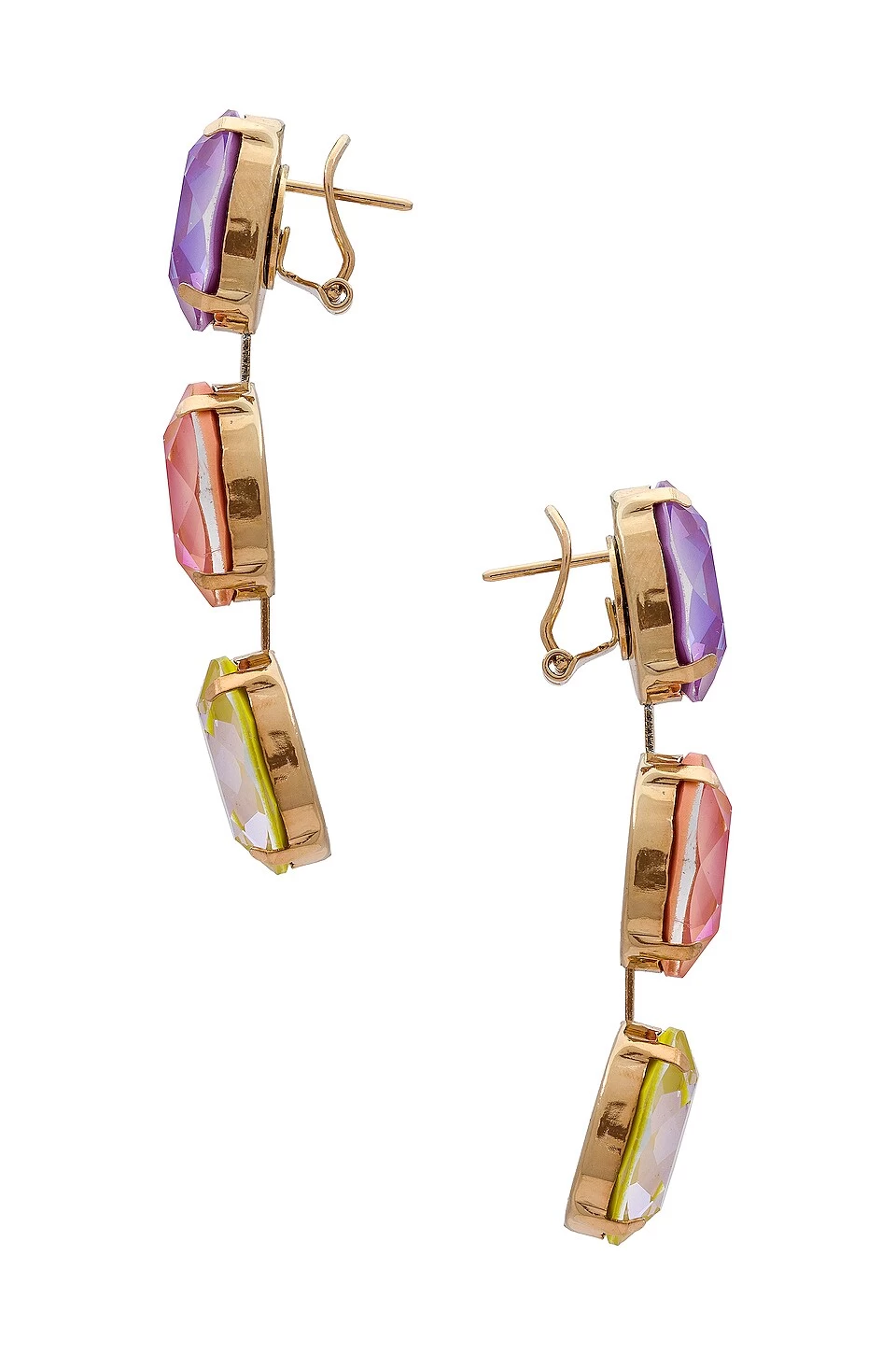 Triple Gem Earrings Lilac, Peach, Yellow & Gold 4 Triple Gem Earrings Lilac, Peach, Yellow & Gold - Image 2