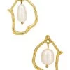 Pearl Dangle Earring Gold 1 Pearl Dangle Earring Gold -Fashion Women's Clothing Store AMBE WL317 V1