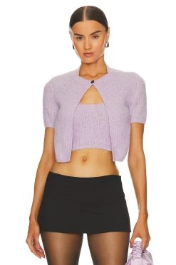 ALEXANDER WANG Twinset Halter Cardigan Pullover Lavender Frost -Fashion Women's Clothing Store AWAR WK9 V1 1