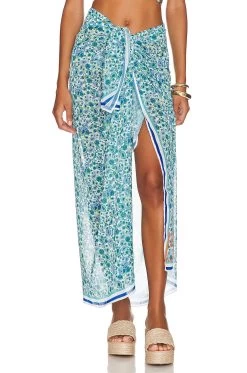 Long Sarong Light Blue Paisley