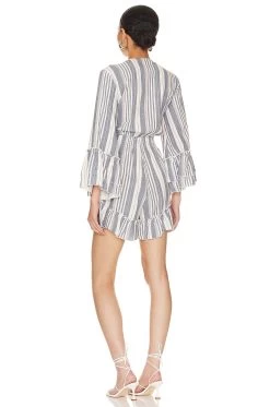 BCBGeneration Tie Front Romper Blue Grey -Fashion Women's Clothing Store BGEN WR178 V3