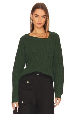 Asymmetric Neck Sweater Hunter Green