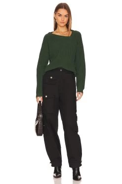 Asymmetric Neck Sweater Hunter Green -Fashion Women's Clothing Store BOBI WK173 V4
