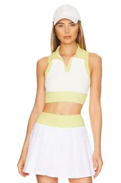 Tides Crop Top White & Lemon Color Block