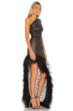 Lola Sheer Feather Gown Black -Fashion Women's Clothing Store BROR WD226 V3