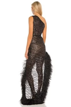 Lola Sheer Feather Gown Black -Fashion Women's Clothing Store BROR WD226 V4