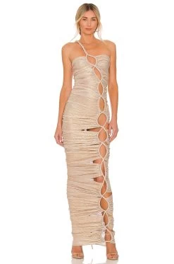 Butterfly Gold Dress Beige