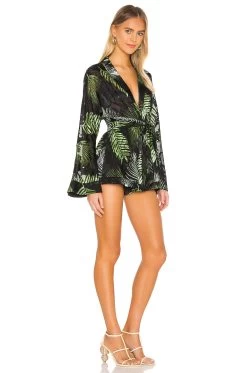 Camila Coelho Amelia Romper Black Palm 7 Camila Coelho Amelia Romper Black Palm -Fashion Women's Clothing Store COEL WR5 V2