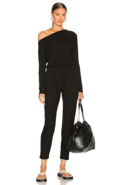 Peached Jersey Slouch Jumpsuit Black