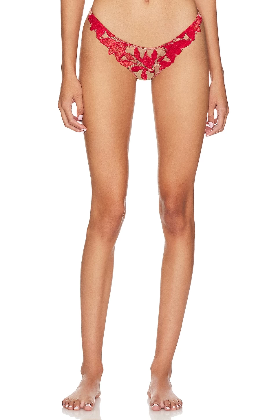 Fleur Du Mal Velvet Lily Embroidery Thong Rouge 7 Fleur Du Mal Velvet Lily Embroidery Thong Rouge - Image 5