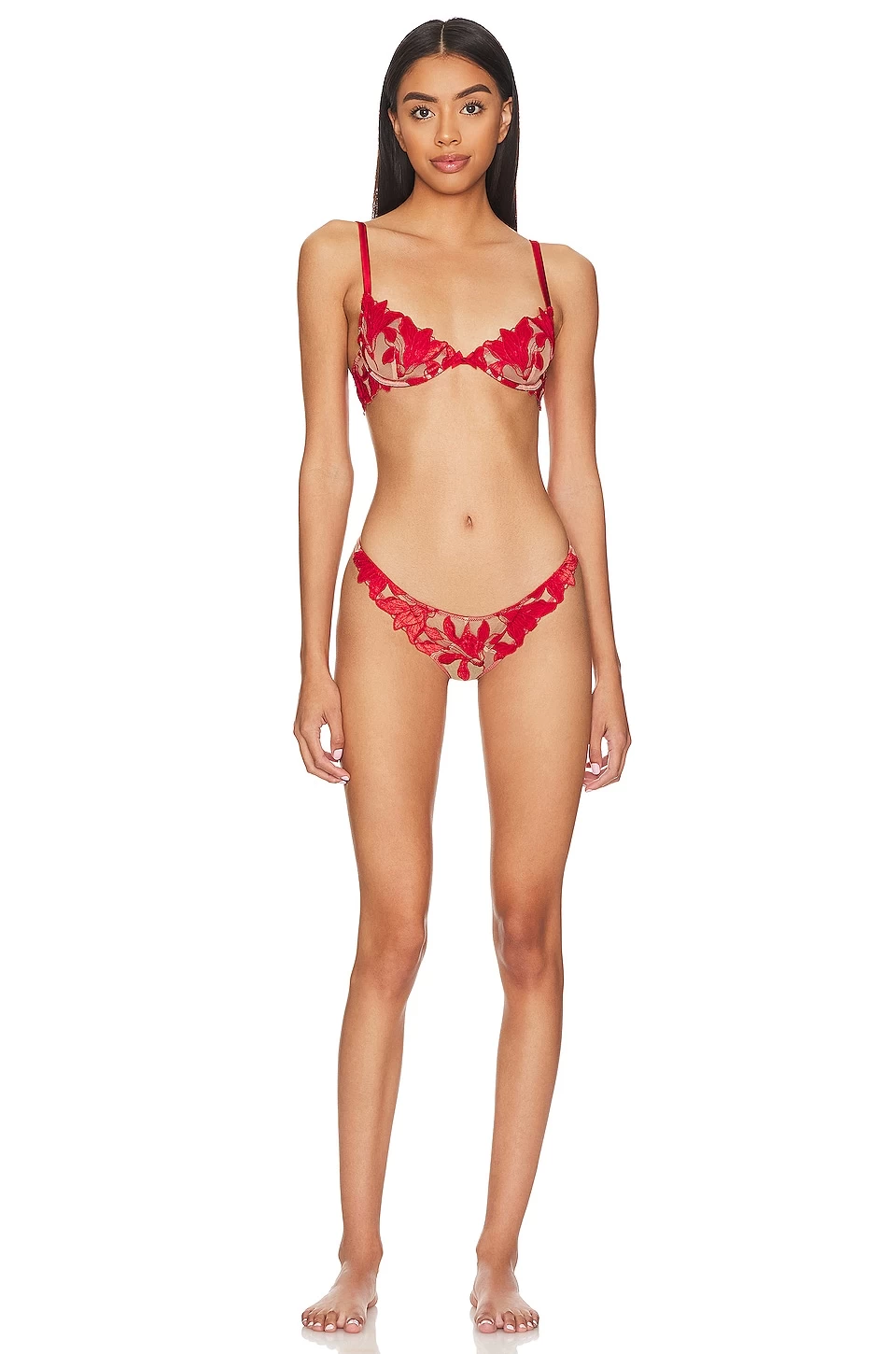 Fleur Du Mal Velvet Lily Embroidery Thong Rouge 6 Fleur Du Mal Velvet Lily Embroidery Thong Rouge - Image 4