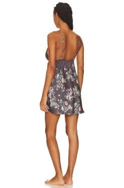 Andrea Printed Shimmer Charmeuse Lace Chemise Grey -Fashion Women's Clothing Store FLNR WI357 V3