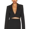 GOOD AMERICAN Shiny Scuba Cropped Blazer Black001