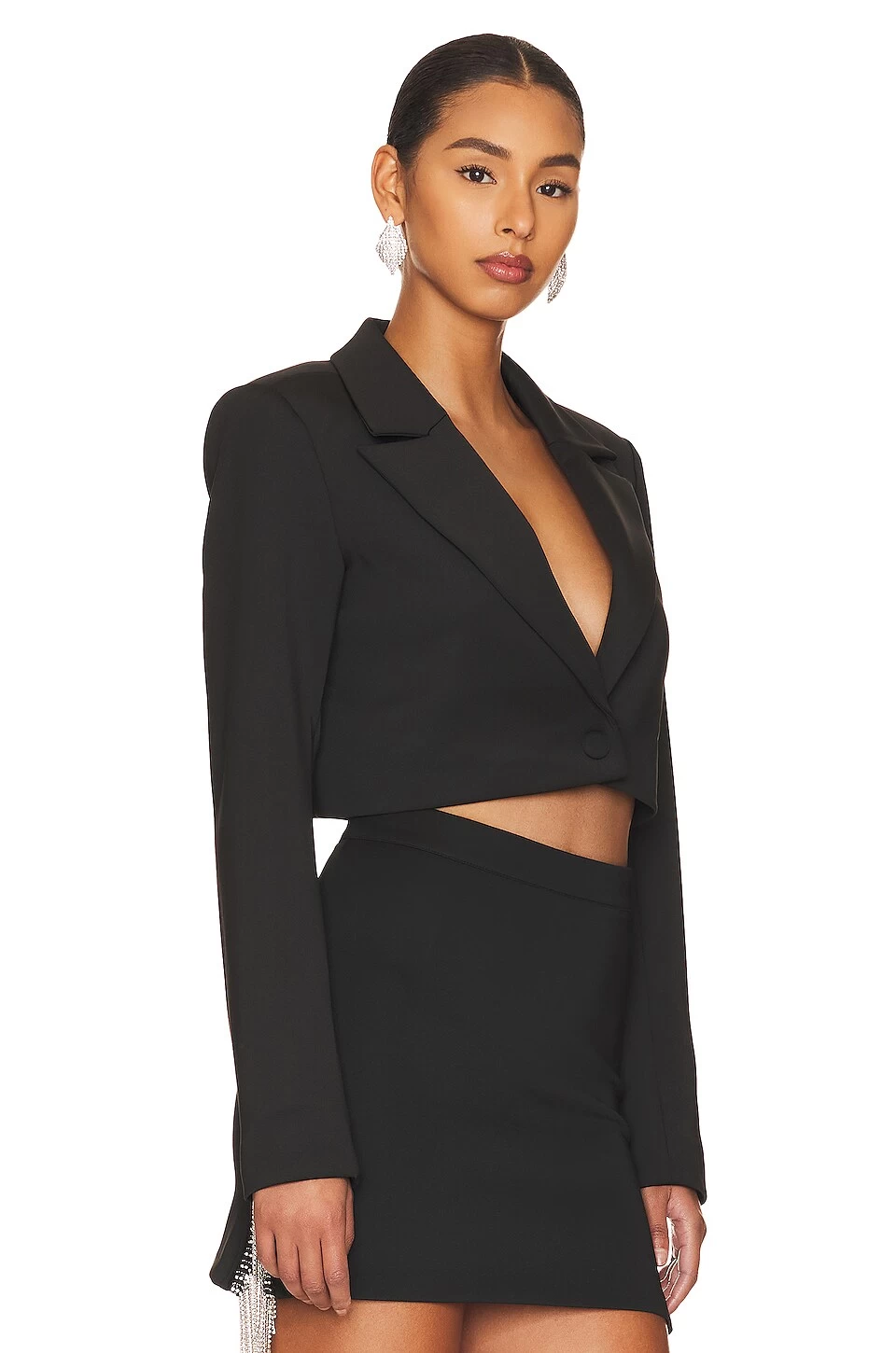 GOOD AMERICAN Shiny Scuba Cropped Blazer Black001 5 GOOD AMERICAN Shiny Scuba Cropped Blazer Black001 - Image 3