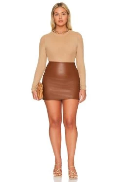 GOOD AMERICAN BTL Mini Skirt Burnt Caramel002 -Fashion Women's Clothing Store GAME WQ11 V8