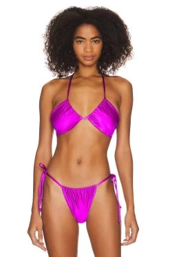GOOD AMERICAN Ruched Halter Top Bright Orchid001