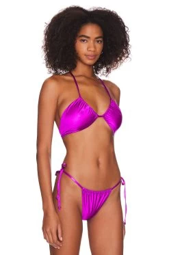 GOOD AMERICAN Ruched Halter Top Bright Orchid001 -Fashion Women's Clothing Store GAME WX55 V3