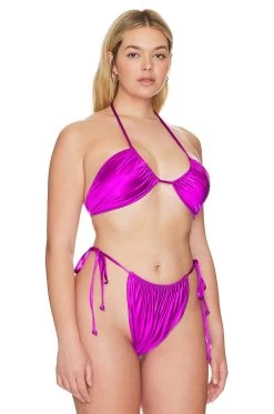 GOOD AMERICAN Ruched Halter Top Bright Orchid001 -Fashion Women's Clothing Store GAME WX55 V4