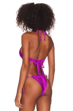 GOOD AMERICAN Ruched Halter Top Bright Orchid001 -Fashion Women's Clothing Store GAME WX55 V5