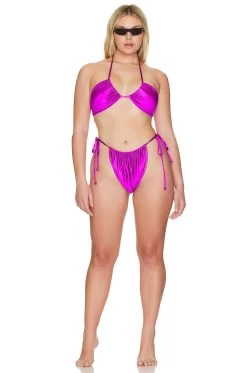 GOOD AMERICAN Ruched Halter Top Bright Orchid001 -Fashion Women's Clothing Store GAME WX55 V8