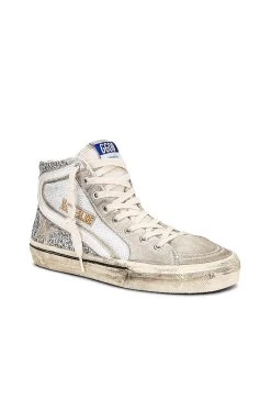 Golden Goose Slide Sneaker Silver, White, & Marble 9 Golden Goose Slide Sneaker Silver, White, & Marble -Fashion Women's Clothing Store GGOR WZ486 V2