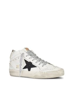 Golden Goose Mid Star Sneaker White, Black, & Silver -Fashion Women's Clothing Store GGOR WZ518 V2