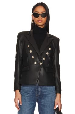 Delilah Faux Leather Blazer Black