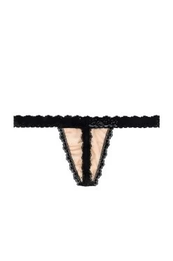 HANKY PANKY AFTER MIDNIGHT Tulle Open Crotch G-String Mocha & Black -Fashion Women's Clothing Store HANK WI17 V2