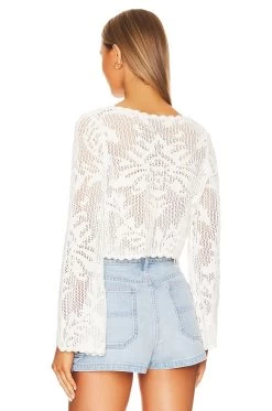 X REVOLVE Kameli Pointelle Cropped Sweater Ivory -Fashion Women's Clothing Store HOOF WK198 V3