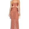 HERVE LEGER Strappy Bandeau Fringe Gown Terracotta