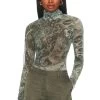 Montana Printed Mesh Charli Turtleneck Army Astrology -Fashion Women's Clothing Store JDAR WS185 V1