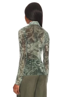 Montana Printed Mesh Charli Turtleneck Army Astrology -Fashion Women's Clothing Store JDAR WS185 V3