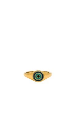 X Revolve Evil Eye Signet Pinky Ring Gold