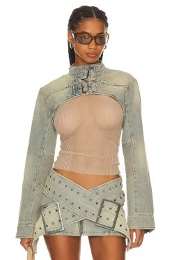 Jaded London Assassin Ultra Cropped Jacket Blue Denim