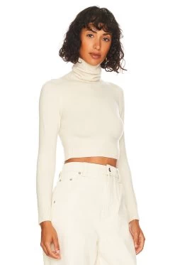 Long Sleeve Crop Turtleneck Whip Cream -Fashion Women's Clothing Store JOOR WK33 V2