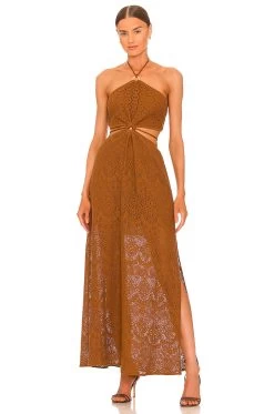Georgiana Halter Maxi Dress Coffee