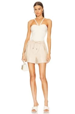 Doah Faux Leather Drawstring Shorts Vanilla -Fashion Women's Clothing Store JSKI WF18 V4