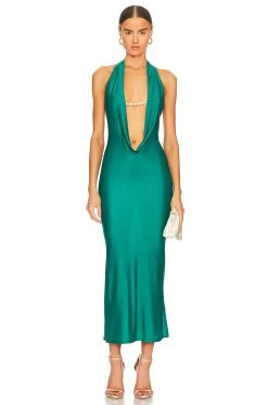 X REVOLVE Khiya Pearl Trim Maxi Dress Teal
