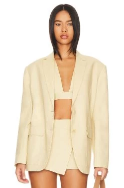 Stretch Linen Boyfriend Blazer Linen Beige