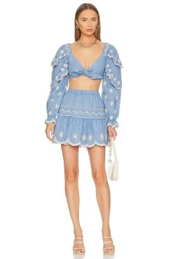 LoveShackFancy Cava Skirt Faded Hydrangea 9 LoveShackFancy Cava Skirt Faded Hydrangea -Fashion Women's Clothing Store LESH WQ287 V4