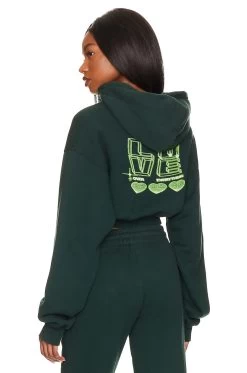 X REVOLVE Love Over Everything Cropped Zip Hoodie Evergreen