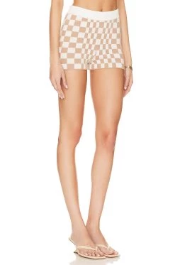 Carice Checkered Shorts Nude & White -Fashion Women's Clothing Store LOVF WF427 V2