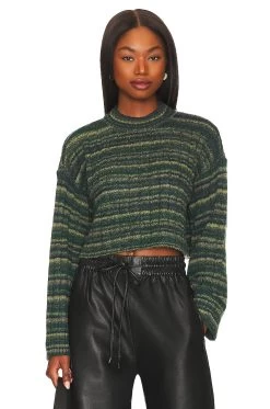 Lovers + Friends Baines Cropped Sweater Green Spacedye