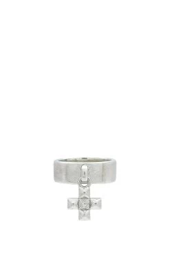 Luv AJ Molten Cross Charm Ring Silver
