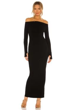X REVOLVE Off Shoulder Bodycon Maxi Dress Black