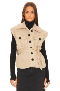 Frankie Sherpa Coated Canvas Vest French Beige Combo