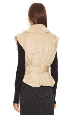 Frankie Sherpa Coated Canvas Vest French Beige Combo -Fashion Women's Clothing Store MWER WO14 V4