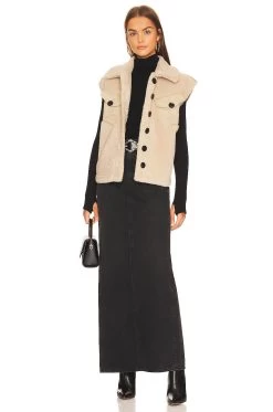 Frankie Sherpa Coated Canvas Vest French Beige Combo -Fashion Women's Clothing Store MWER WO14 V5